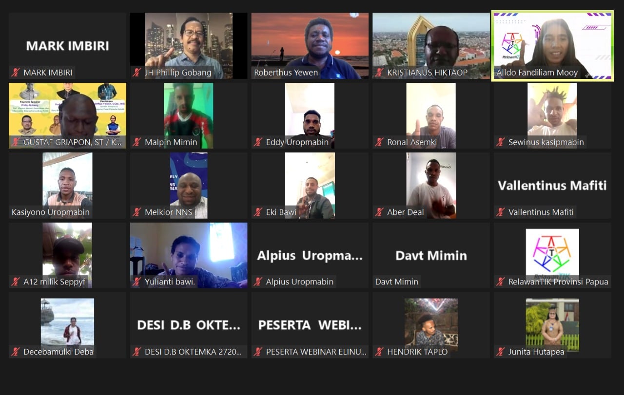 Para peserta dalam acara launching buku berjudul 'Konektivitas dan Keadilan Digital di Papua' secara daring.