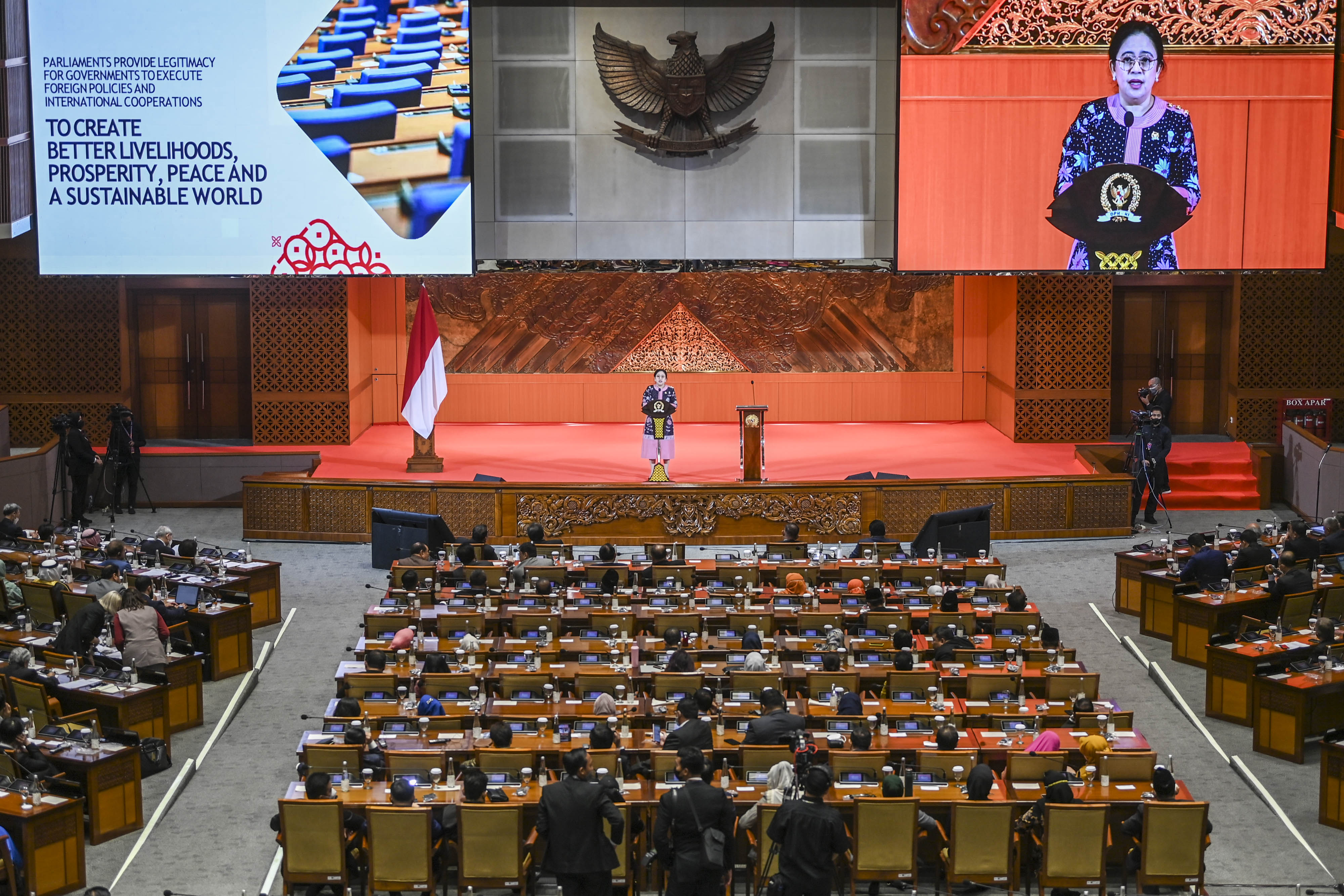 Ketua DPR RI Puan Maharani menyampaikan pidato saat mengikuti pembukaan Parliamentary Forum (P20) Rabu (5/10).