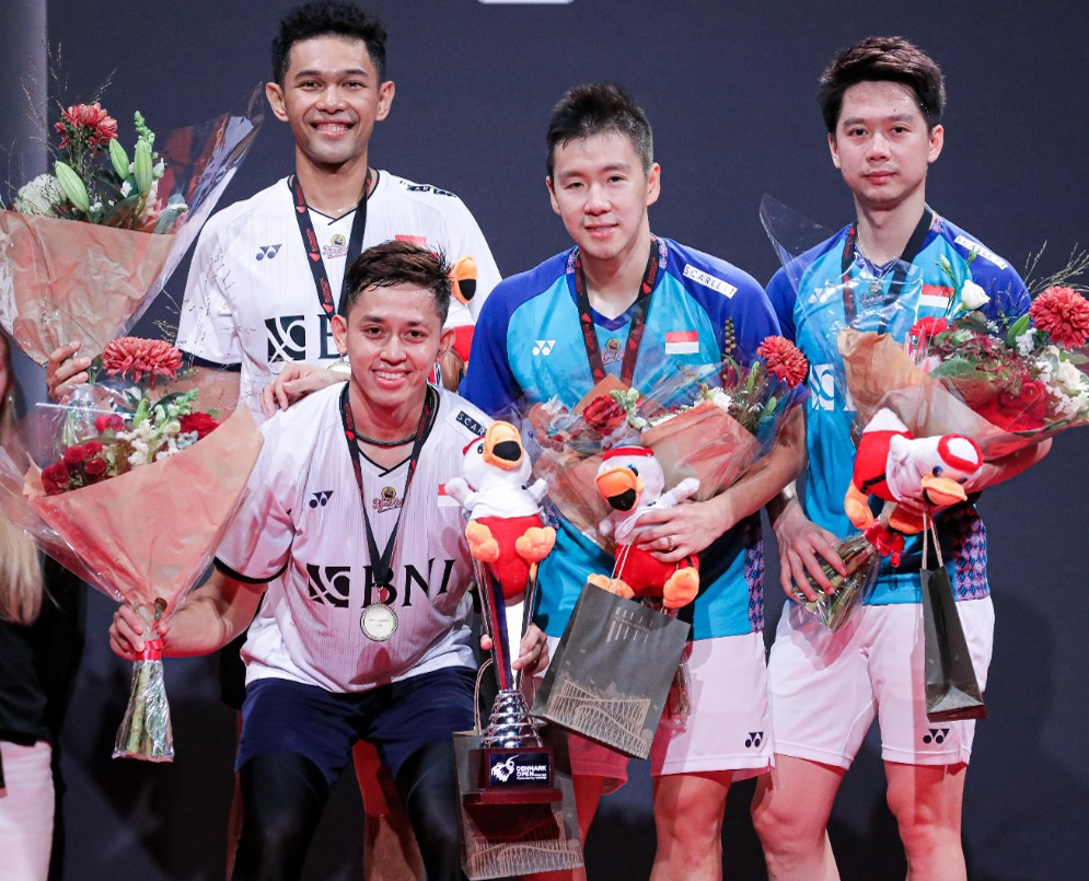 Ganda putra Indonesia meraih kemenangan di Denmark Terbuka 2022.