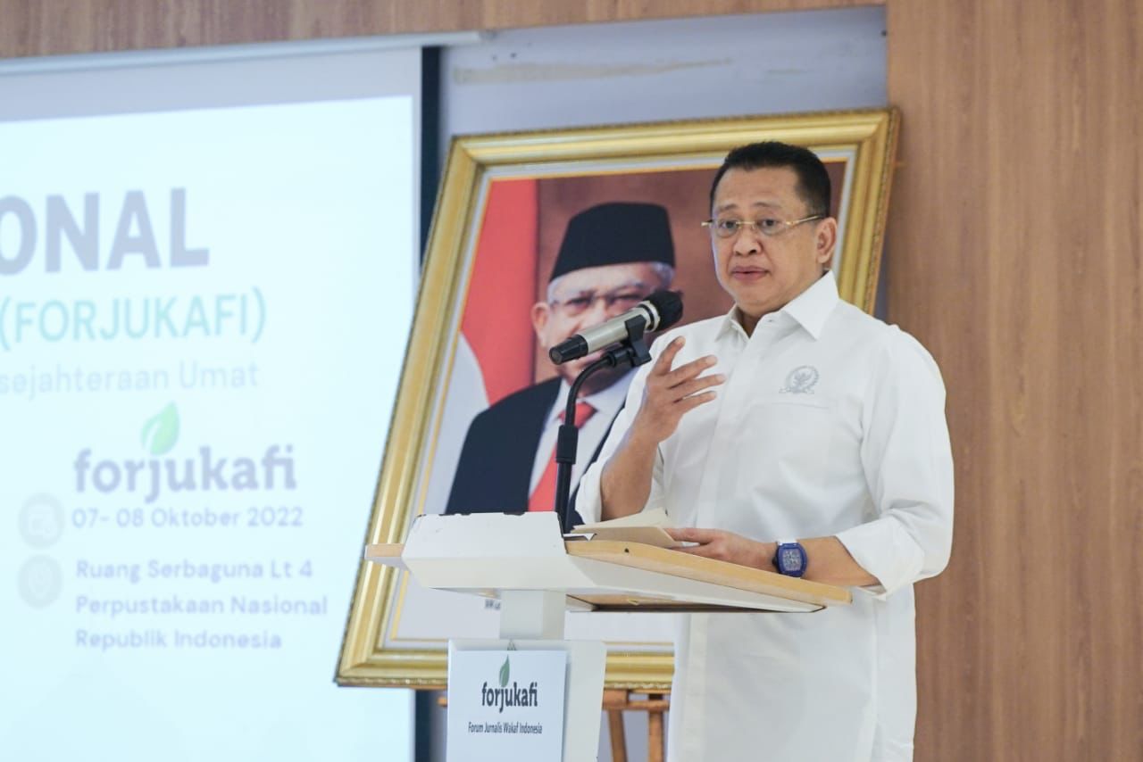 Ketua MPR RI Bambang Soesatyo memberikan sambutan di Rakernas Forjukafi