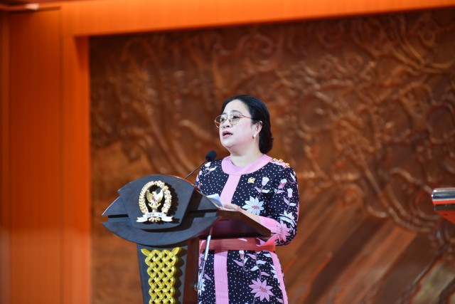 Ketua DPR Puan maharani saat memberikan sambutan  dalam Pertemuan Parliamentary Forum in the Context of the G20 P20