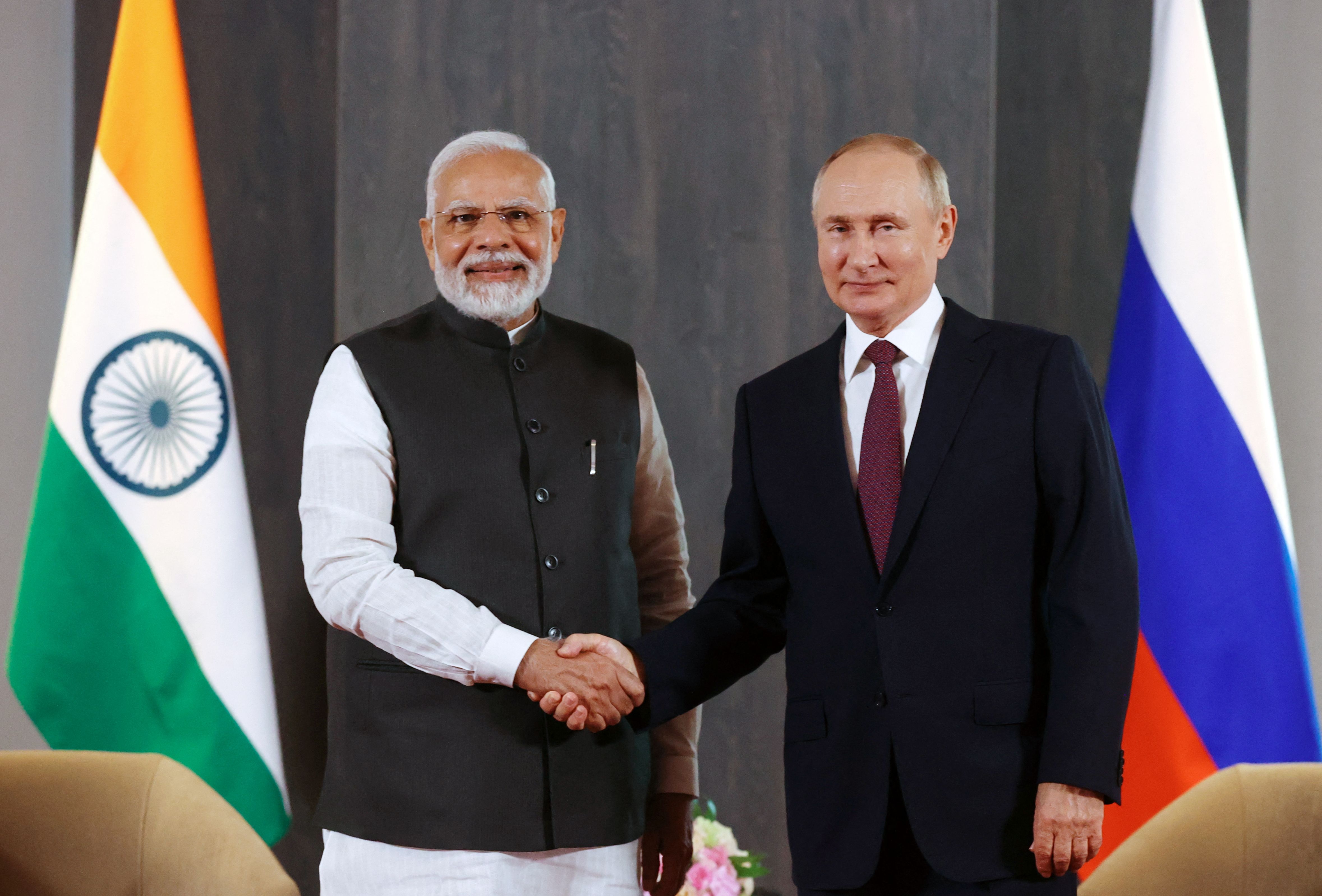 PM India Narendra Modi saat bertemu dengan Presiden Rusia Vladimir Putin.