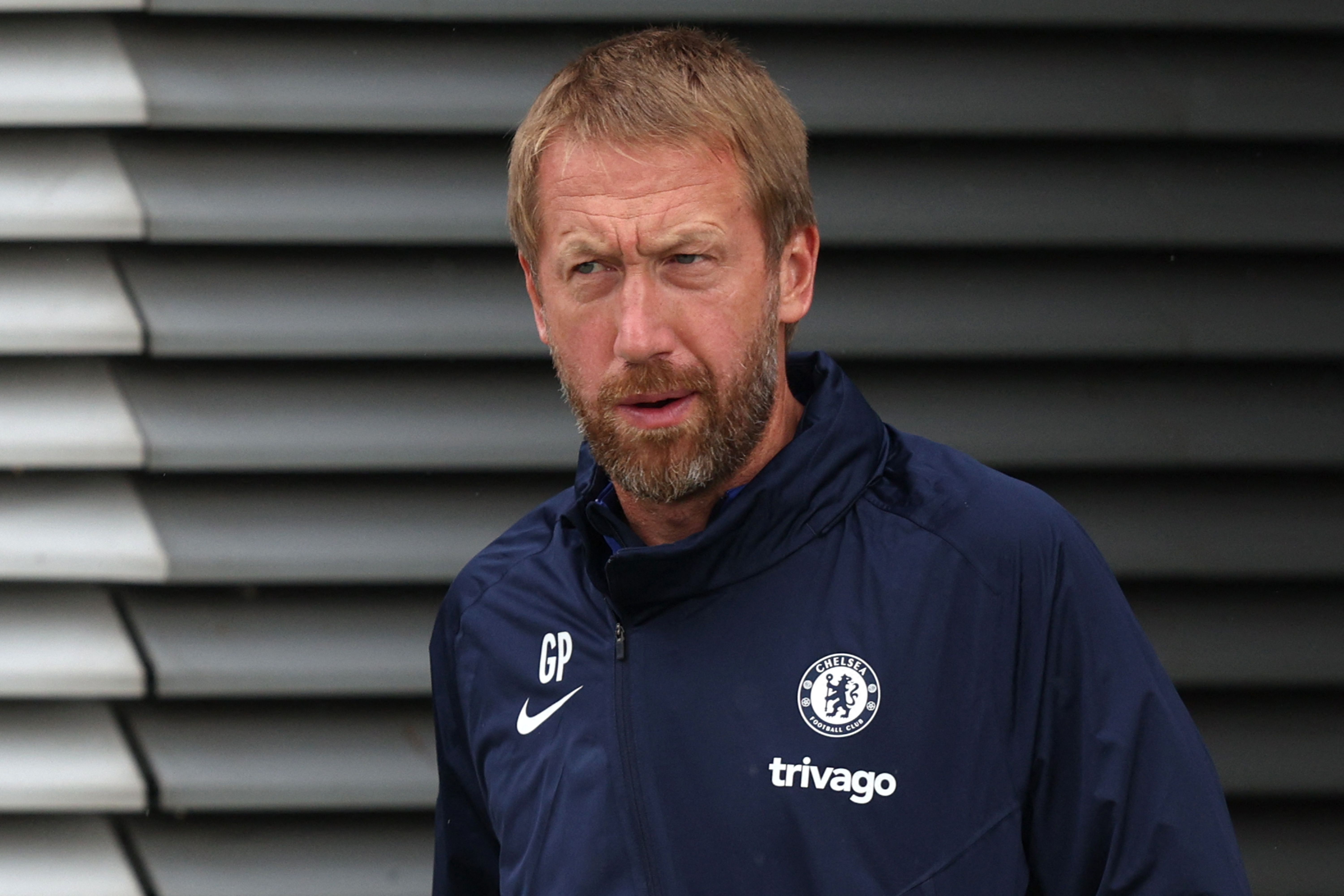 Pelatih Chelsea Graham Potter saat memimpin sesi latihan.