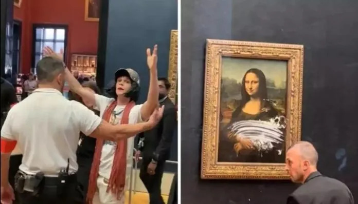 Aktivis lingkungan mengotori lukisan Monalisa dengan tumpahan kue di Paris, Prancis pada Mei 2022 lalu