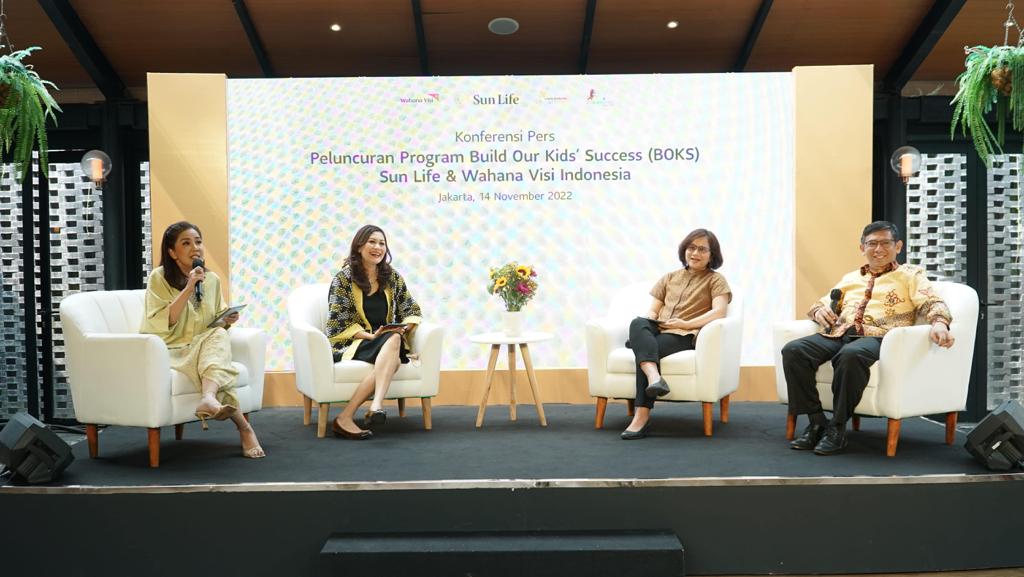 Konferensi pers peluncuran program Build Our Kids' Success (BOKs) di Jakarta, Senin (14/11). 
