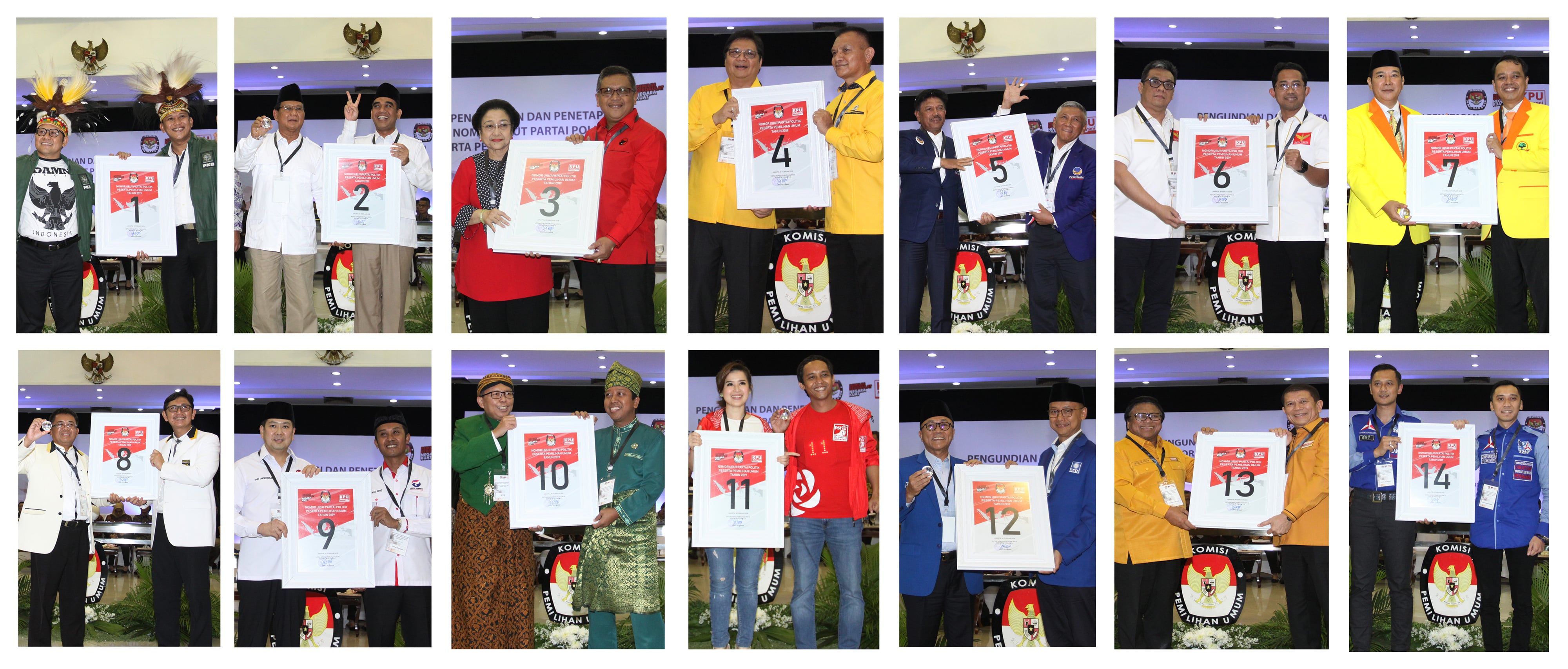Ilustrasi: Foto kolase dari sejumlah pengurus partai politik berfoto dengan nomor urut partai politik peserta pemilu 2019 