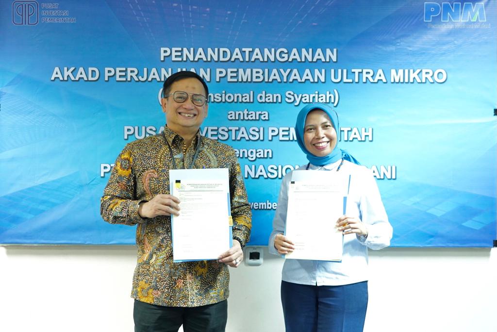 Acara penandatanganan kerja sama antara  PT Permodalan Nasional Madani (PNM) dan Pusat Investasi Pemerintah (PIP) di Jakarta.