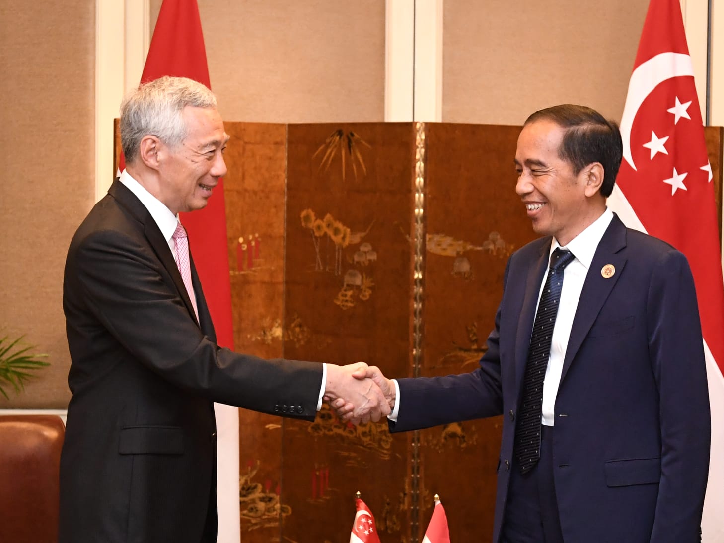 Pertemuan antara Presiden Joko Widodo (kanan) dan Perdana Menteri Singapura Lee Hsien Loong