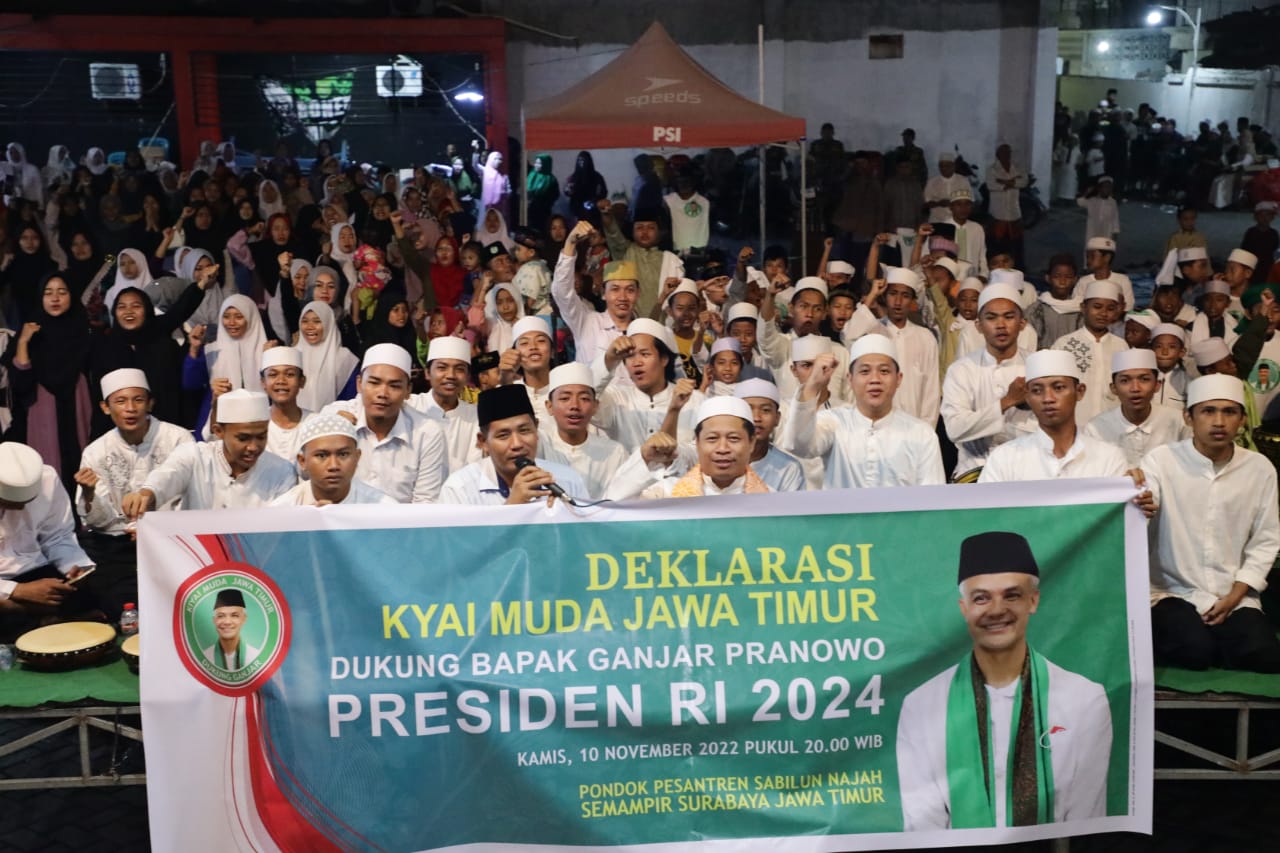 Komunitas Kyai Muda Provinsi Jawa Timur mendeklarasikan dukungan kepada Ganjar Pranowo untuk menjadi Presiden 2024. 