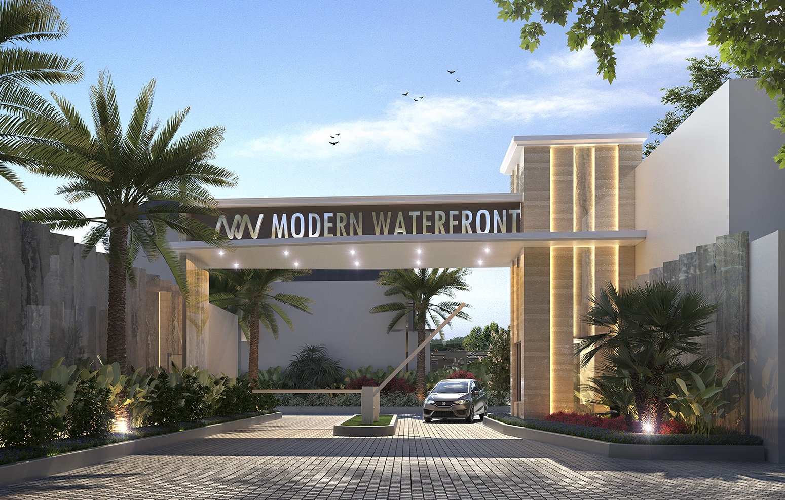 Gambar ilustrasi gerbang cluster Modern Waterfront Residence