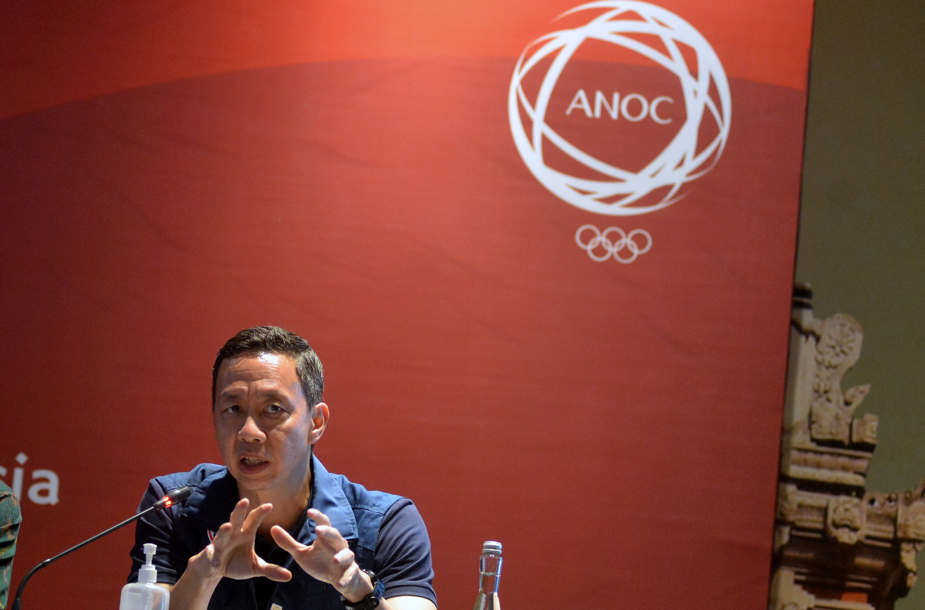 Games Operation Coordinator AWBG 2023 Richard Sambera menyampaikan keterangan di kawasan Kuta, Badung, Bali, Minggu (25/9).