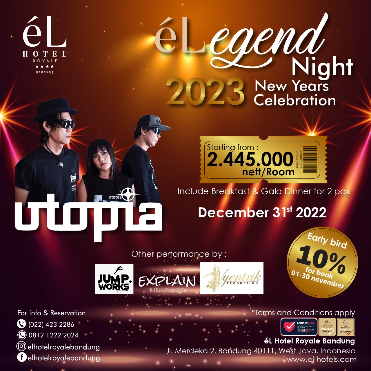 El Hotel Royale Bandung menyiapkan suguhan acara dan paket menginap menarik pada malam pergantian tahun