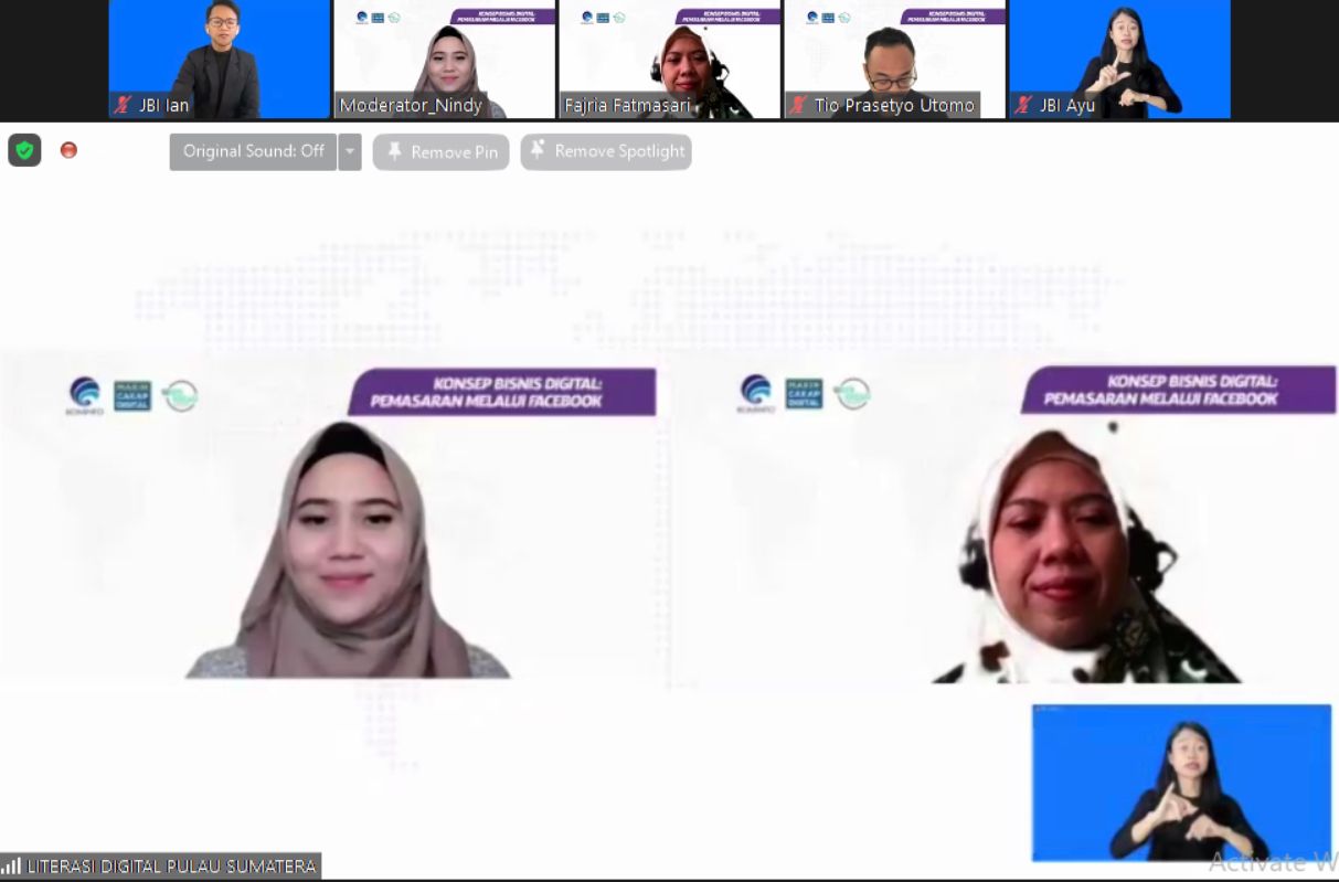 Tangkapan layar webinar Konsep Bisnis Digital mengenai Pemasaran melalui Facebook yang diadakan Kemenkominfo, Selasa (22/11/2022)