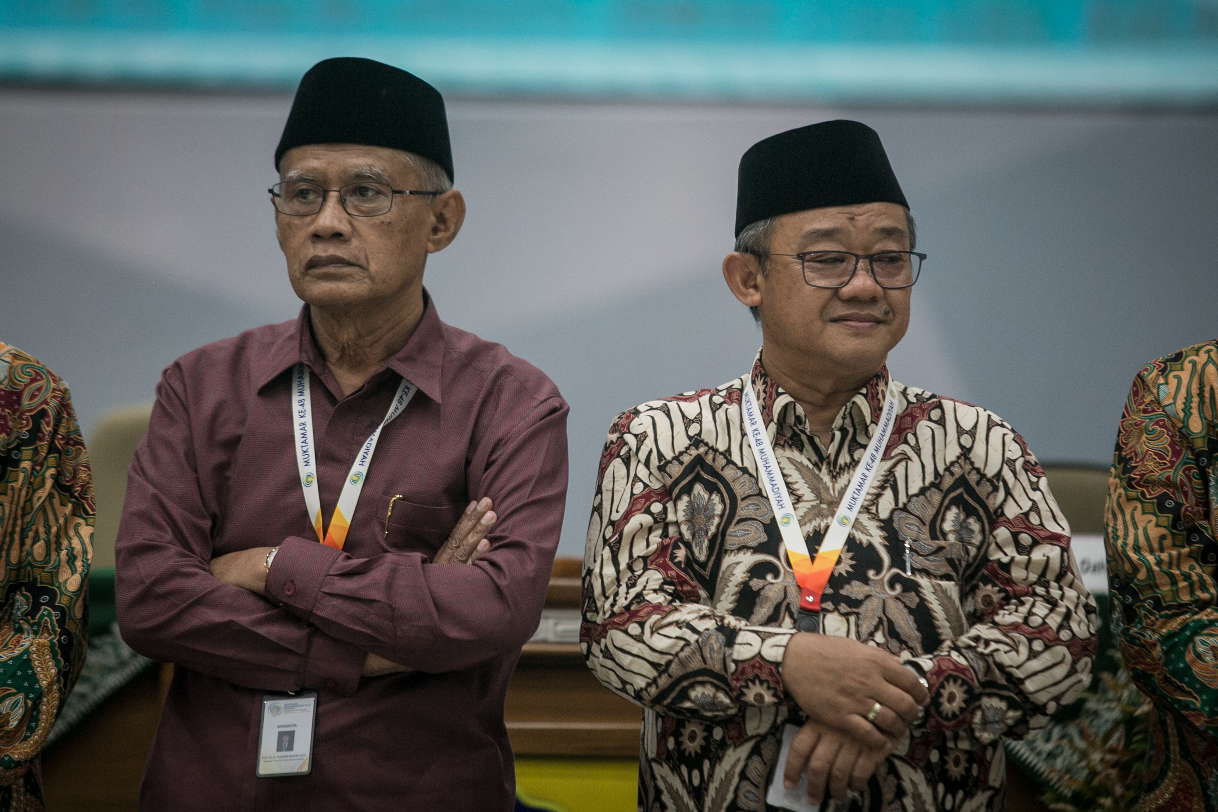 Ketua Umum PP Muhammadiyah Haedar Nashir (kiri) dan Sekretaris Umum Abdul Mu'ti (kanan). 