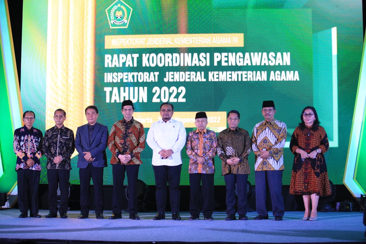 Pembukaan Rapat Koordinasi Pengawasan (Rakorwas) Inspektorat Jenderal Kementerian Agama di Hotel Novotel, Jakarta, Senin malam (21/11/2022)
