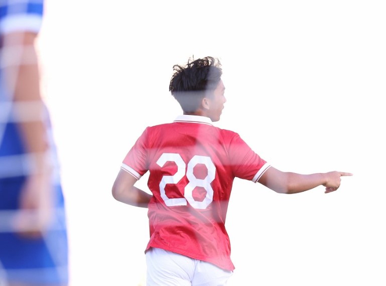 Pemain timnas U-20 Rabbani Tasnim melakukan selebrasi usai mencetak gol ke gawang Moldova di laga uji coba di Turki.