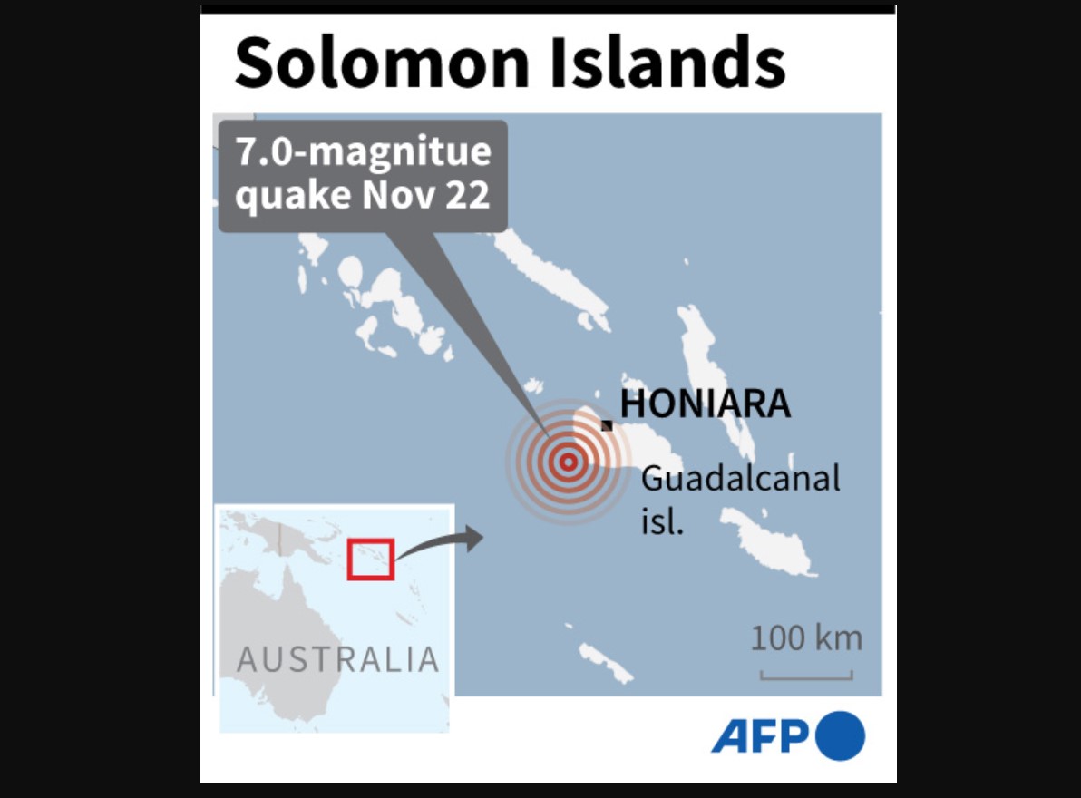 Infografis mengenai gempa berkekuatan 7 pada Skala Richter yang mengguncang Kepulauan Solomon.