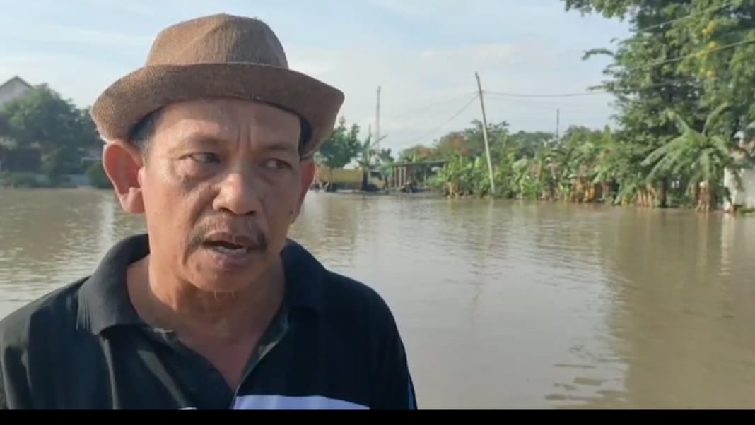 Ketua Asosiasi Bawang Merah Indonesia (ABMI), Juwari berlatang belakang tanaman bawang merah yang terendam banjir, Minggu (20/11/2022)