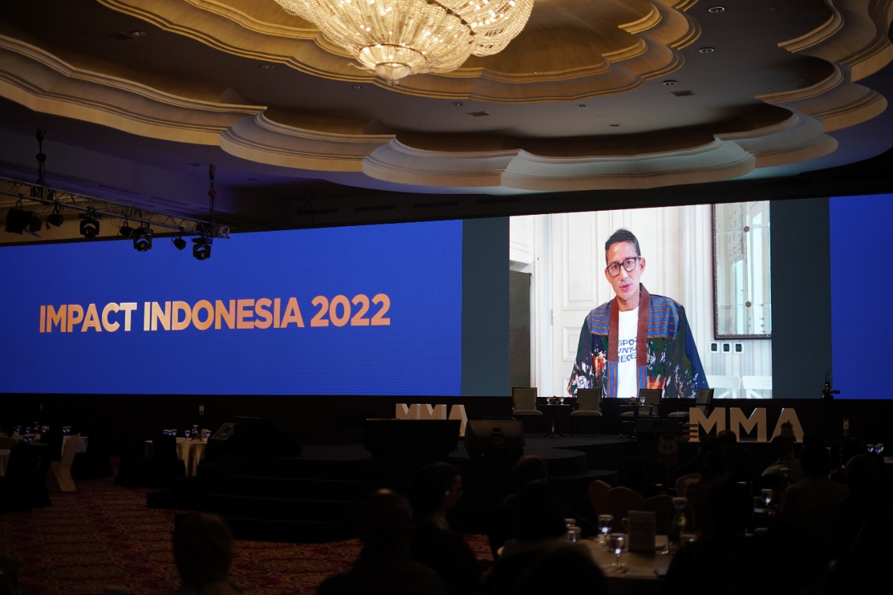 Menparekraf Dr. H. Sandiaga Salahuddin Uno, B.B.A., M.B.A. menyampaikan pesan dalam MMA Global Indonesia.