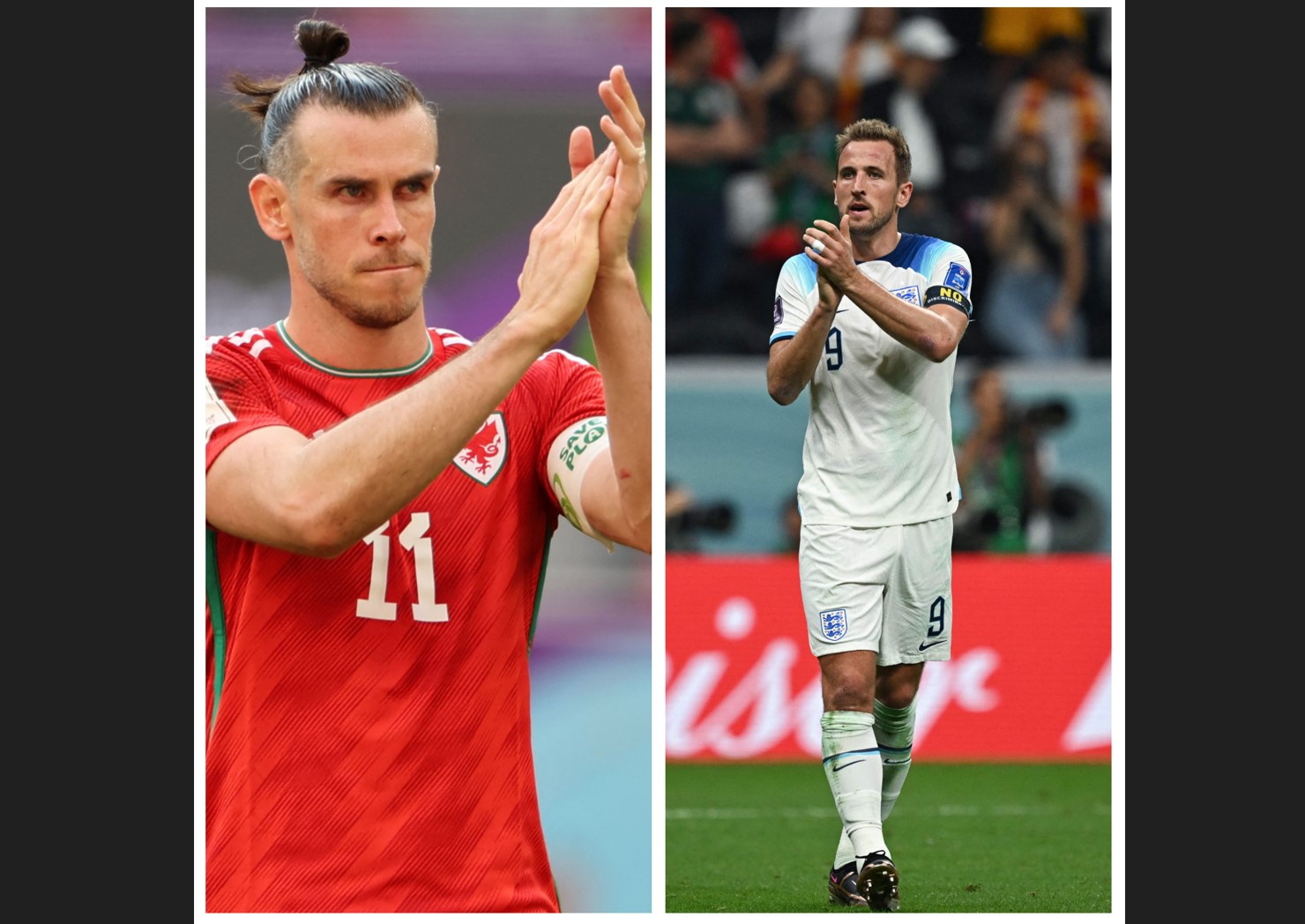 Penyerang Wales Gareth Bale (kiri) dan striker Inggris Harry Kane