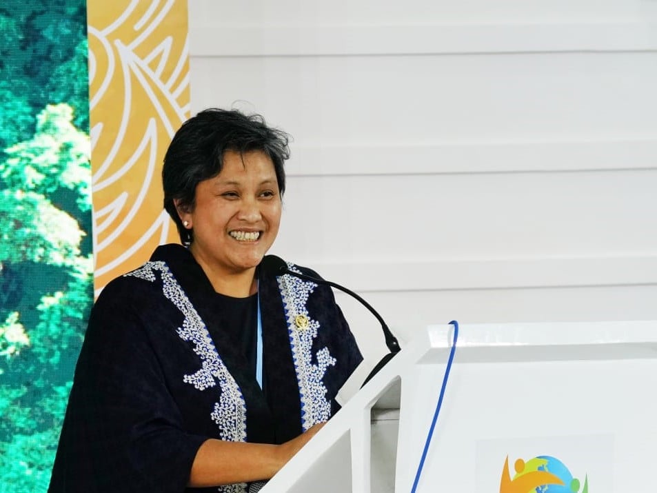 Wakil Ketua MPR Lestari Moerdijat saat meresmikan Pavilion Indonesia di arena KTT COP27 UNFCCC di Sharm El Sheikh, Mesir, Minggu (6/11).
