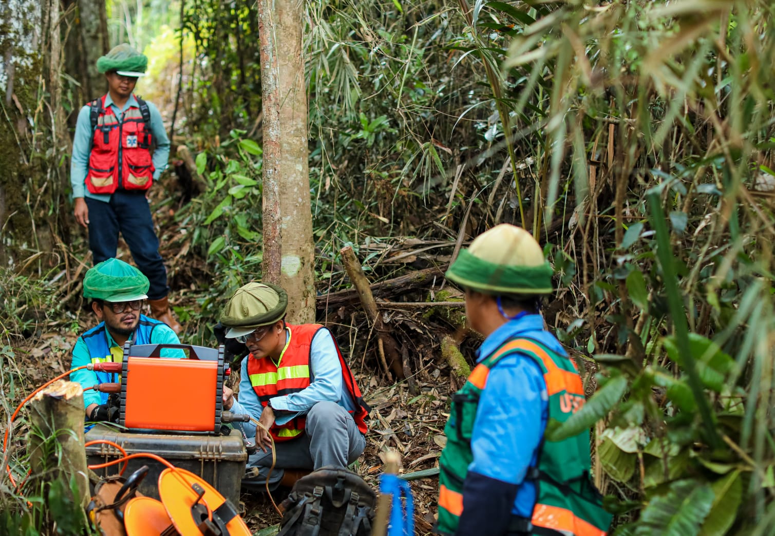 Sejumlah pekerja PT Vale Indonesia tengah melakukan penanaman pohon reboisasi di bekas lahan tambang