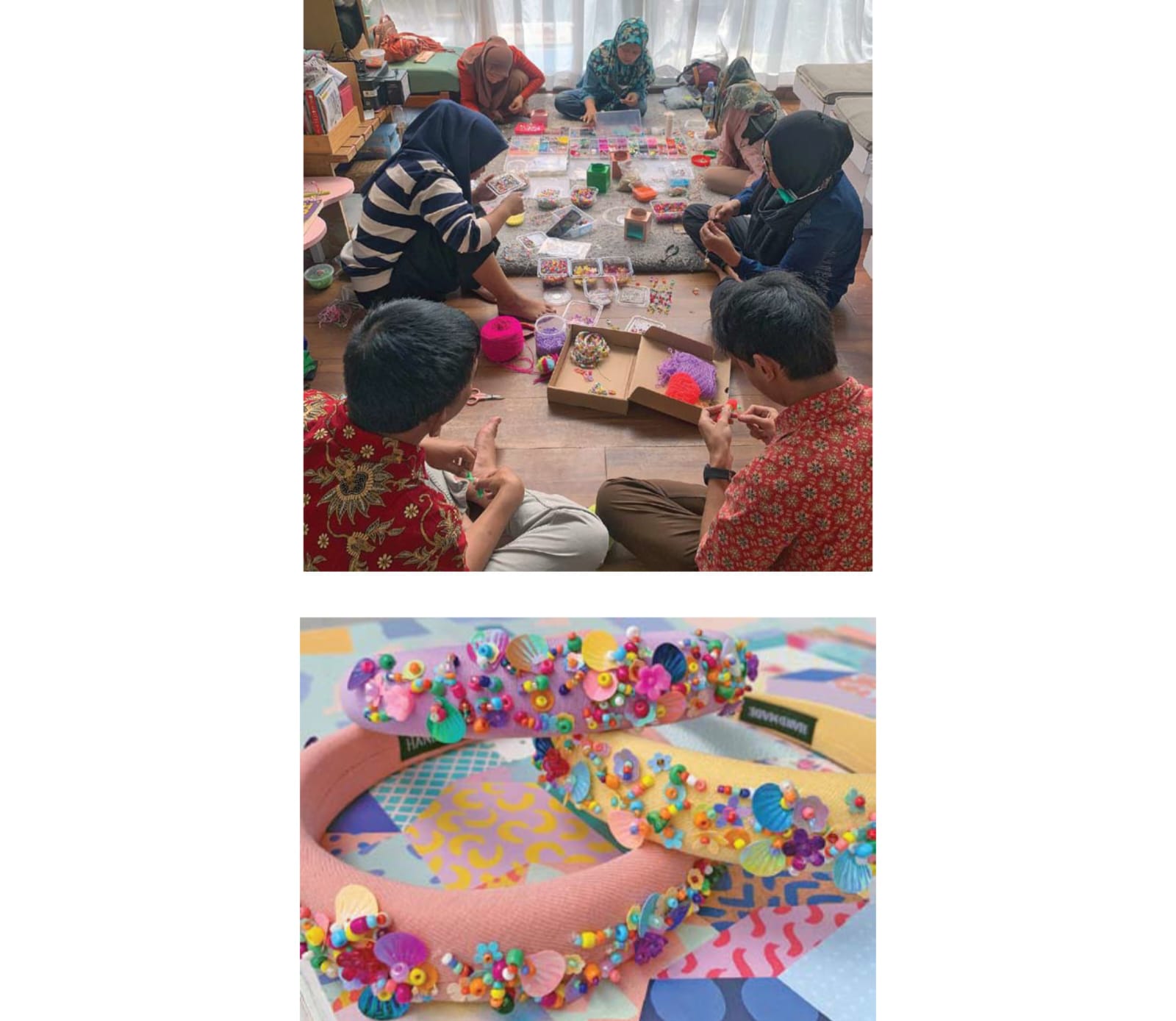 Kegiatan crafting (atas) bandoo gardena (bawah).