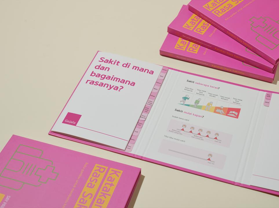 Buku bergambar Augmentative and Alternative Communication (AAC), yang berjudul “Katakan Rasa Sakitmu”.