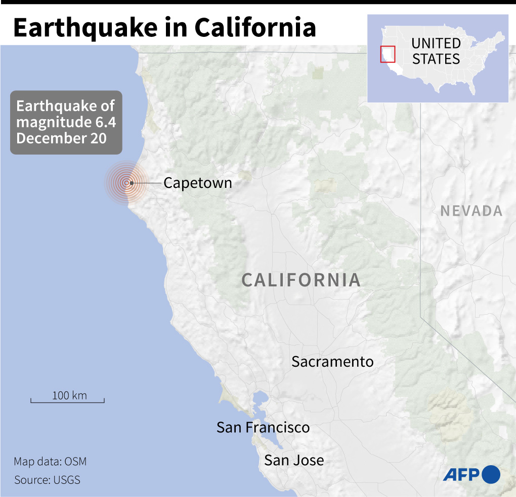 Gempa berkekuatan 6,4 skala richter mengguncang lepas pantai California utara memutus aliran listrik, Selasa (20/12/2022)