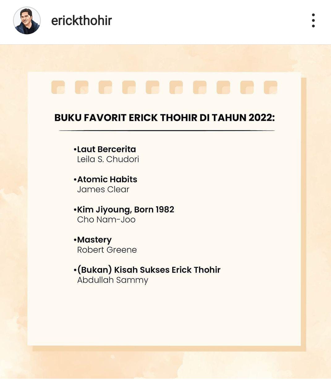 Status IG Menteri BUMN Erick Thohir