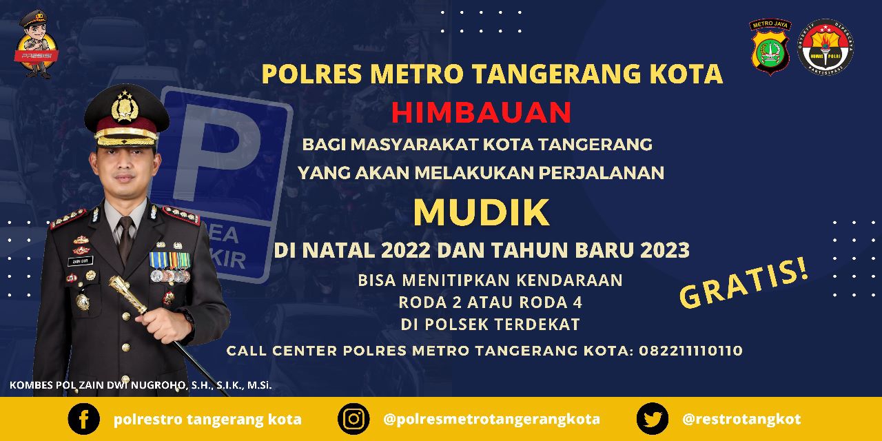 Polresta Tangerang Kota menyediakan penitipan kendaraan bagi warga yang akan bepergian saat libur akhir tahun 2022 tanpa dipungut biaya.