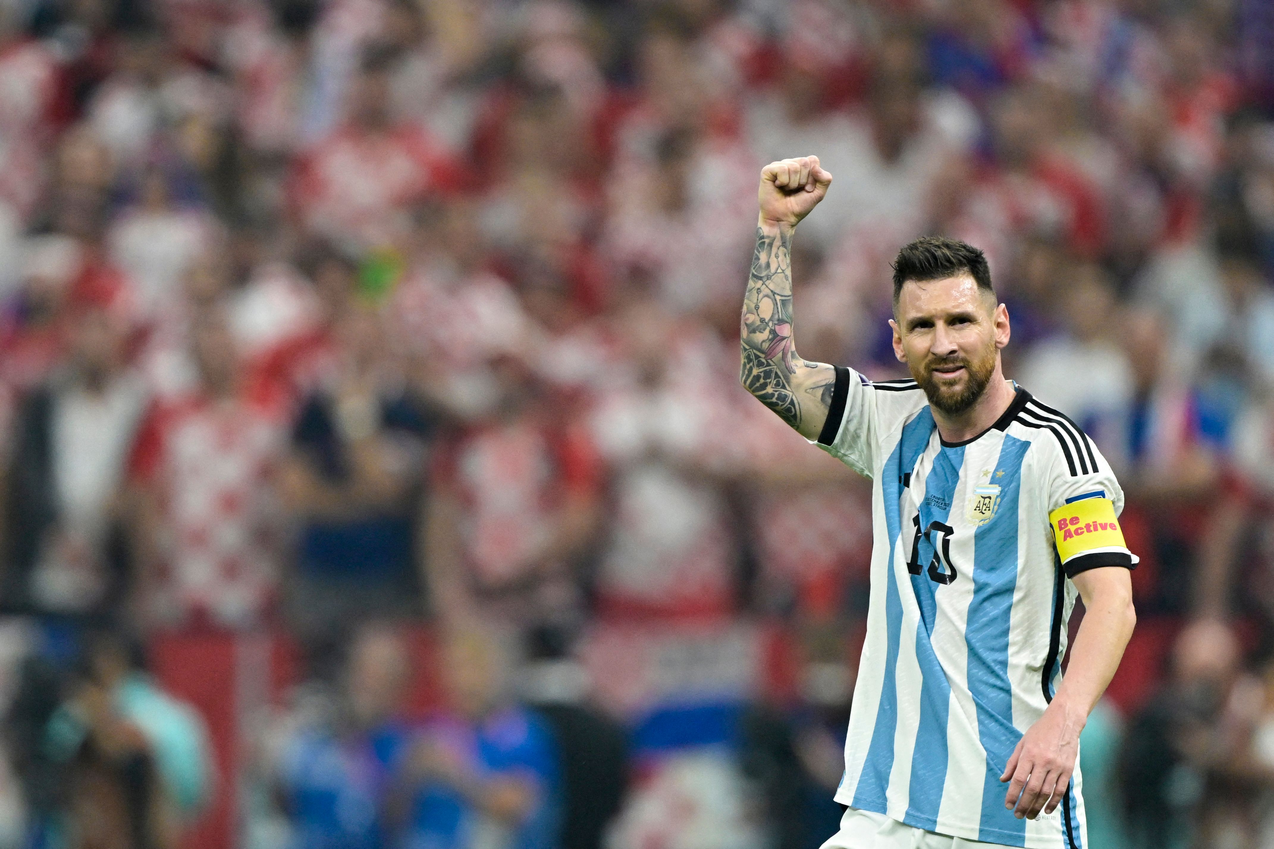 Kapten timnas Argentina Lionel Messi usai mengalahkan Kroasia 3-0 pada laga semifinal Piala Dunia 2022.