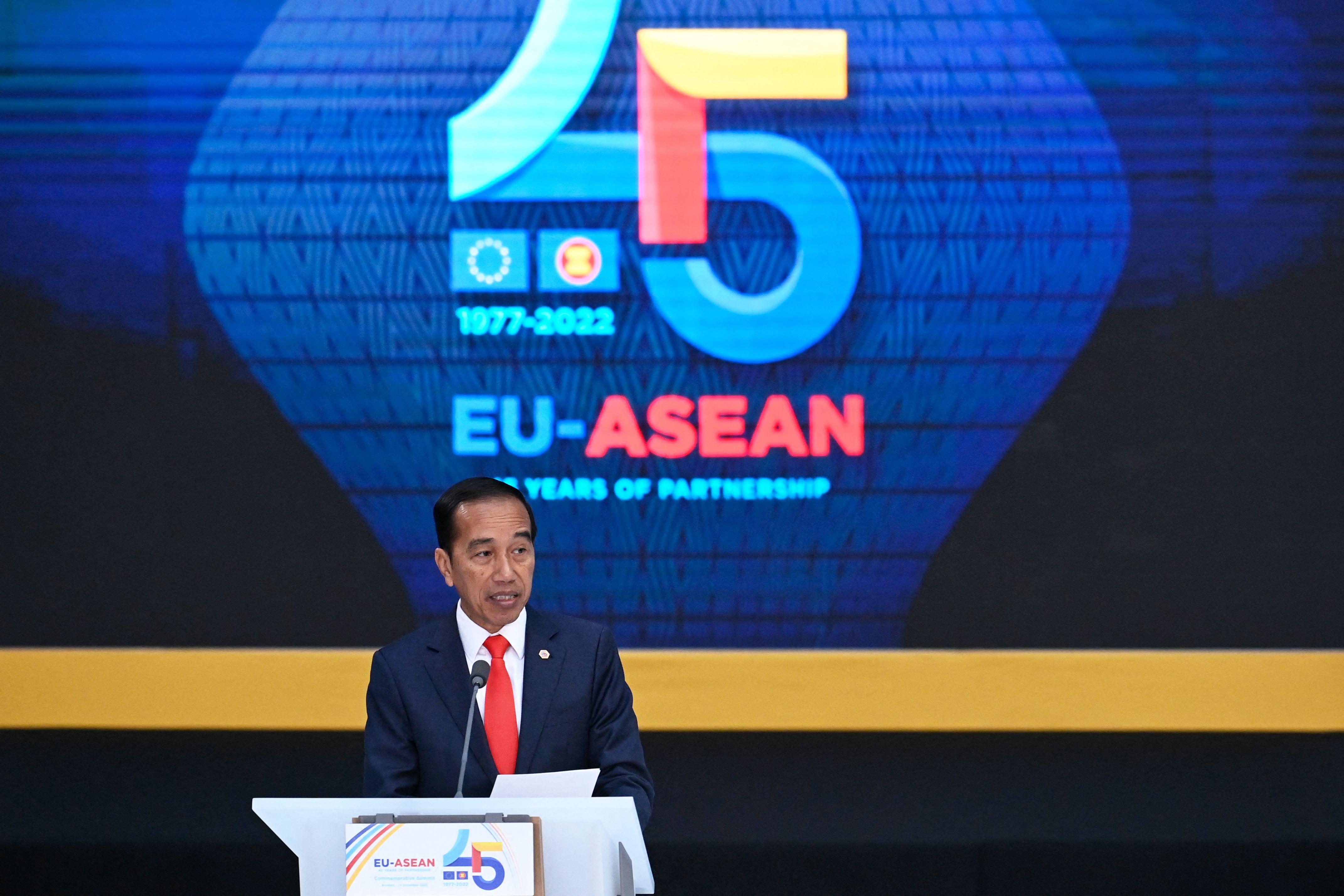Presiden Jokowi saat menghadiri KTT ASEAN-Uni Eropa.