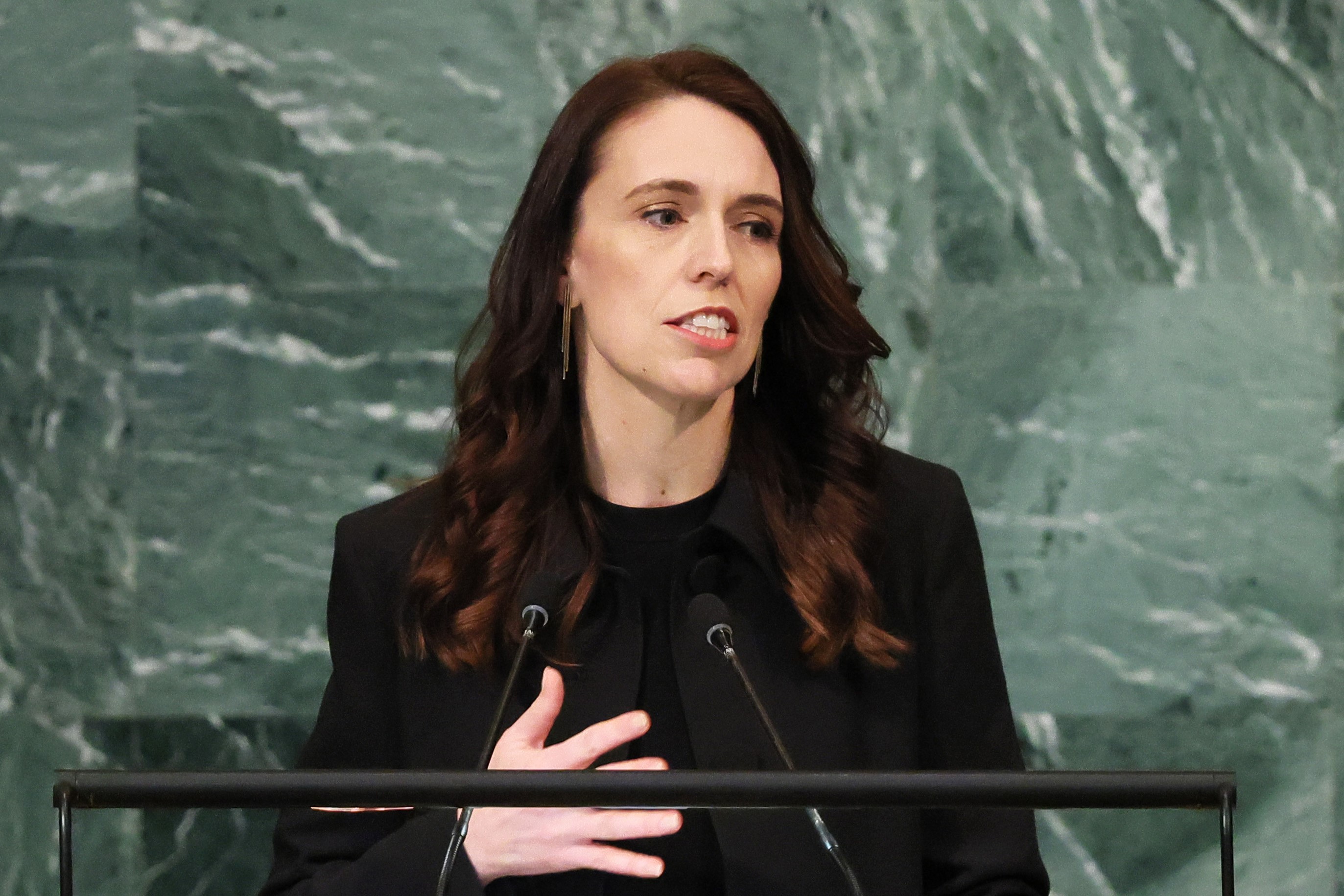 PM Selandia Baru Jacinda Ardern saat menjadi pembicara.