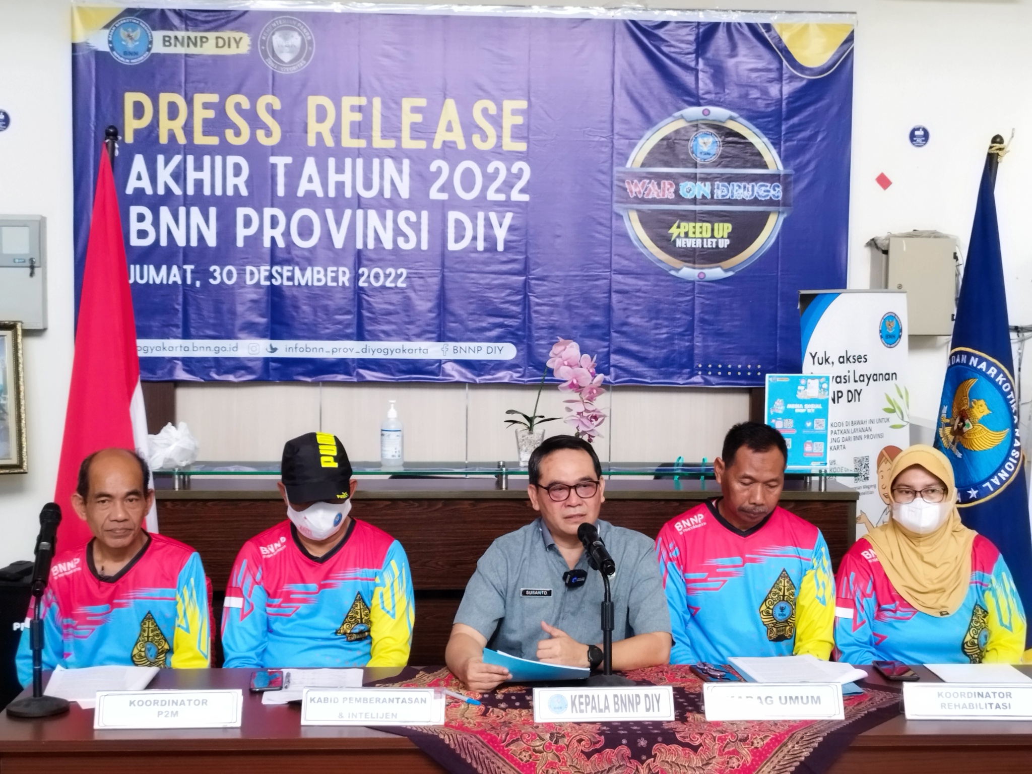 Kepala Badan Narkotika Nasional Provinsi (BNNP) DIY, Susanto menyampaikan kinerja lembaganya selama 2022, Jumat (30/12/2022)