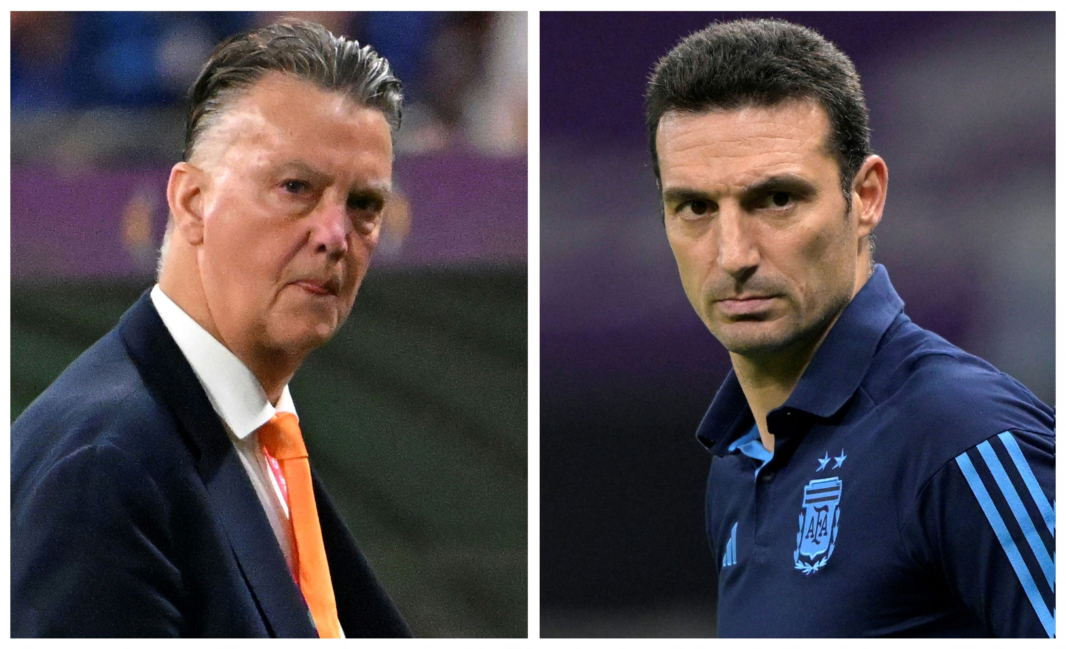 Louis Van Gaal (kiri) dan Lionel Scaloni.
