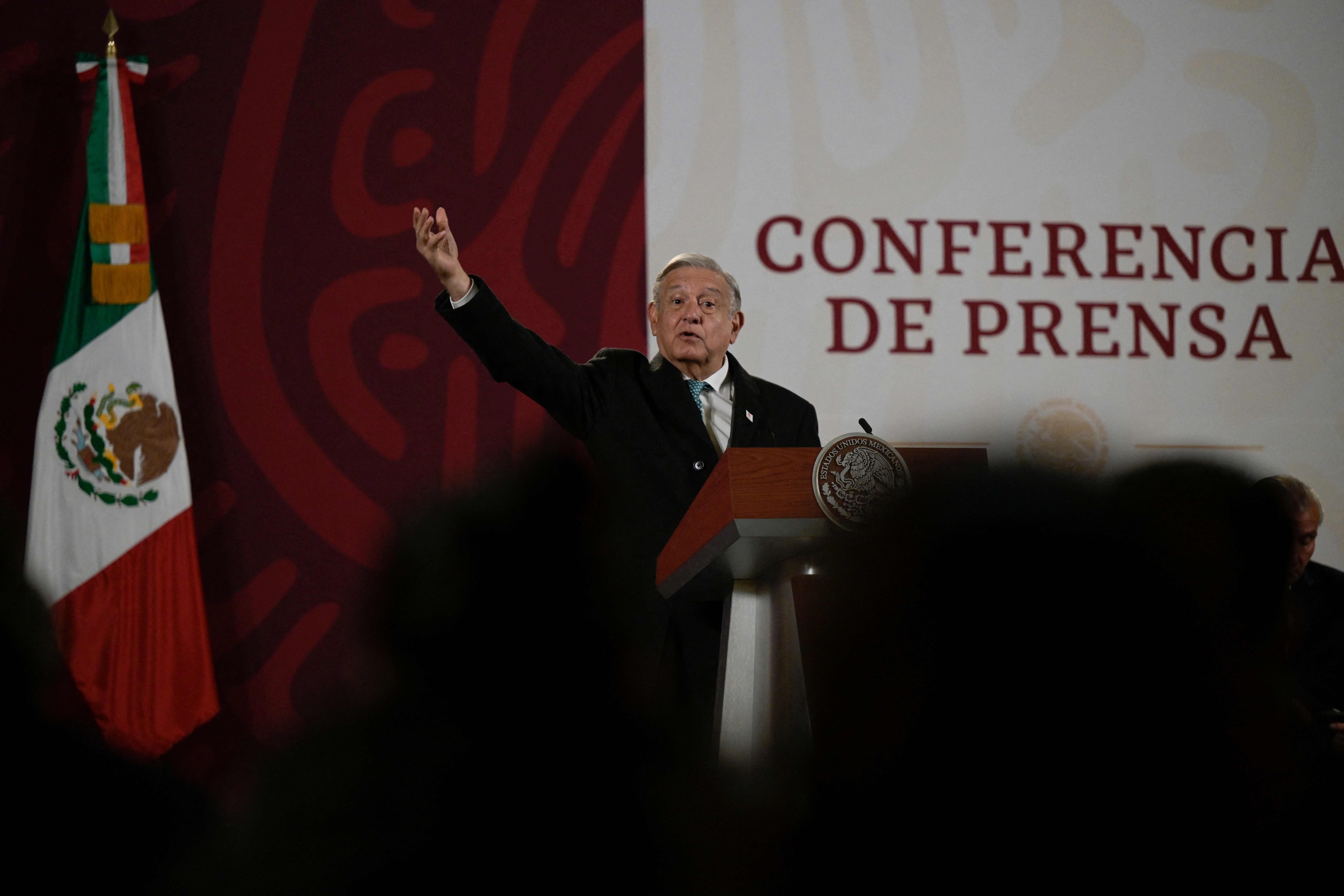 Presiden Meksiko Andres Manuel Lopez Obrador saat menyampaikan konferensi pers.