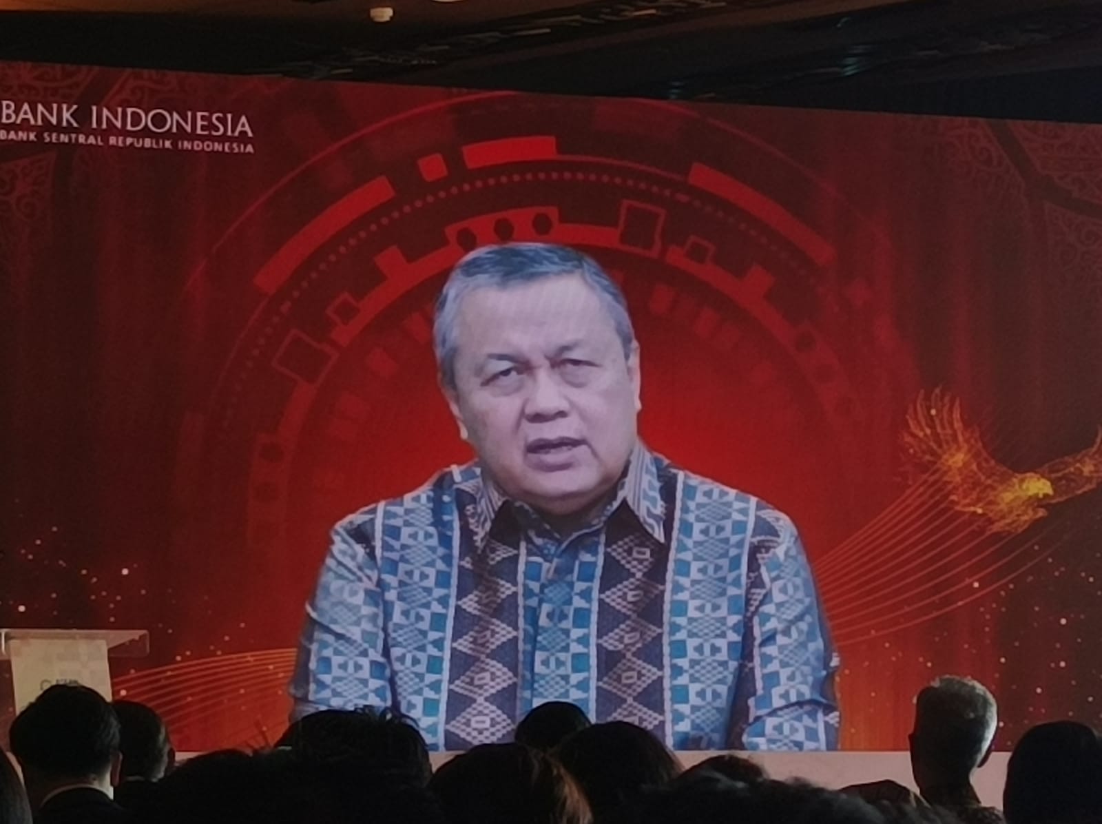 Gubernur BI Perry Warjiyo saat memberikan keynote speech Asean Banking Council secara online. 