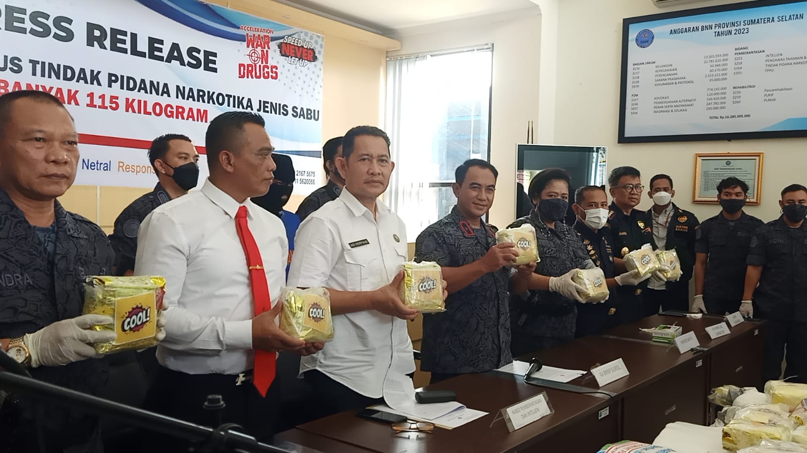 BNN Sumsel menggagalkan penyelundupan 115 kilogram sabu asal Myanmar.