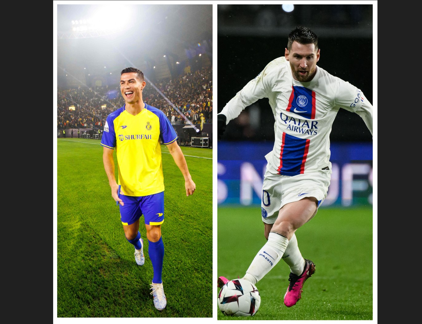 Foto kombinasi yang menampilkan Cristiano Ronaldo (kiri) dan Lionel Messi.