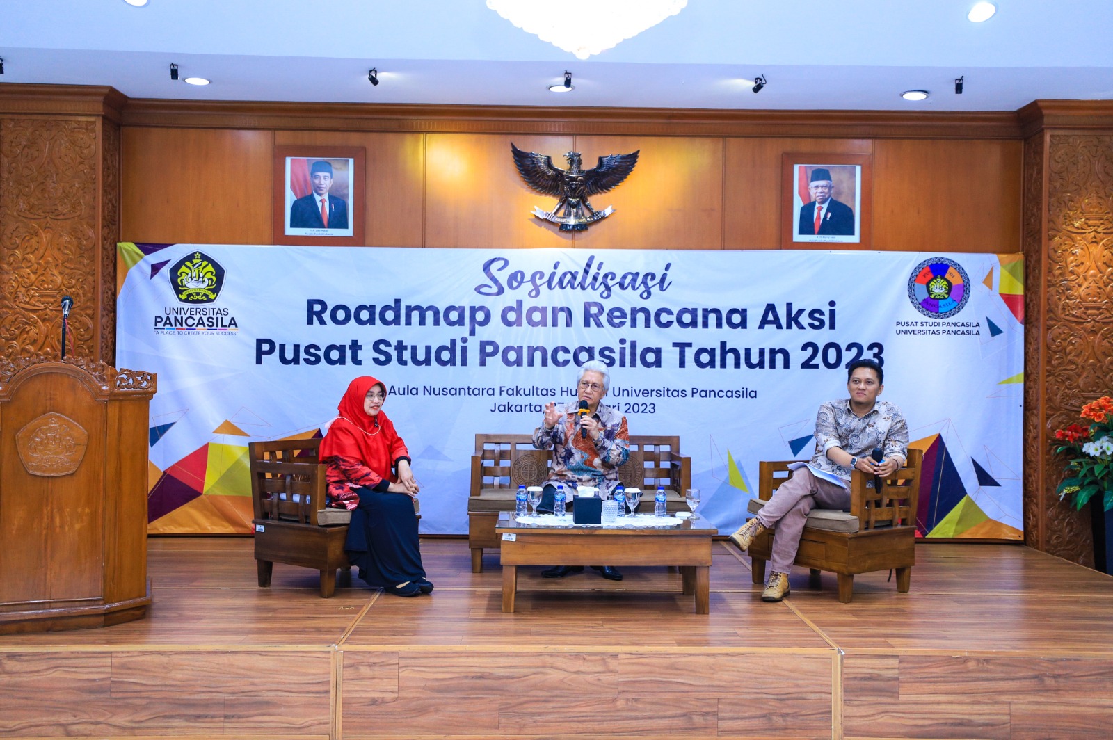 Acara Sosialisasi Roadmap dan Rencana Aksi Pusat Studi Pancasila Tahun 2023 di Kampus Universitas Pancasila, Jakarta.