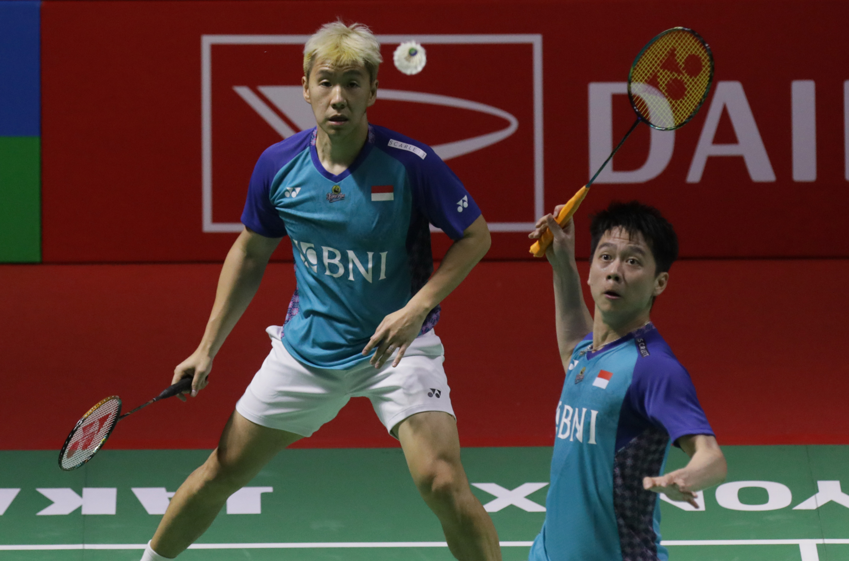 Pasangan ganda putra Indonesia Kevin Sanjaya/Marcus Gideon melewati ujian babak pertama Indonesia Masters 2023, Selasa (24/1).