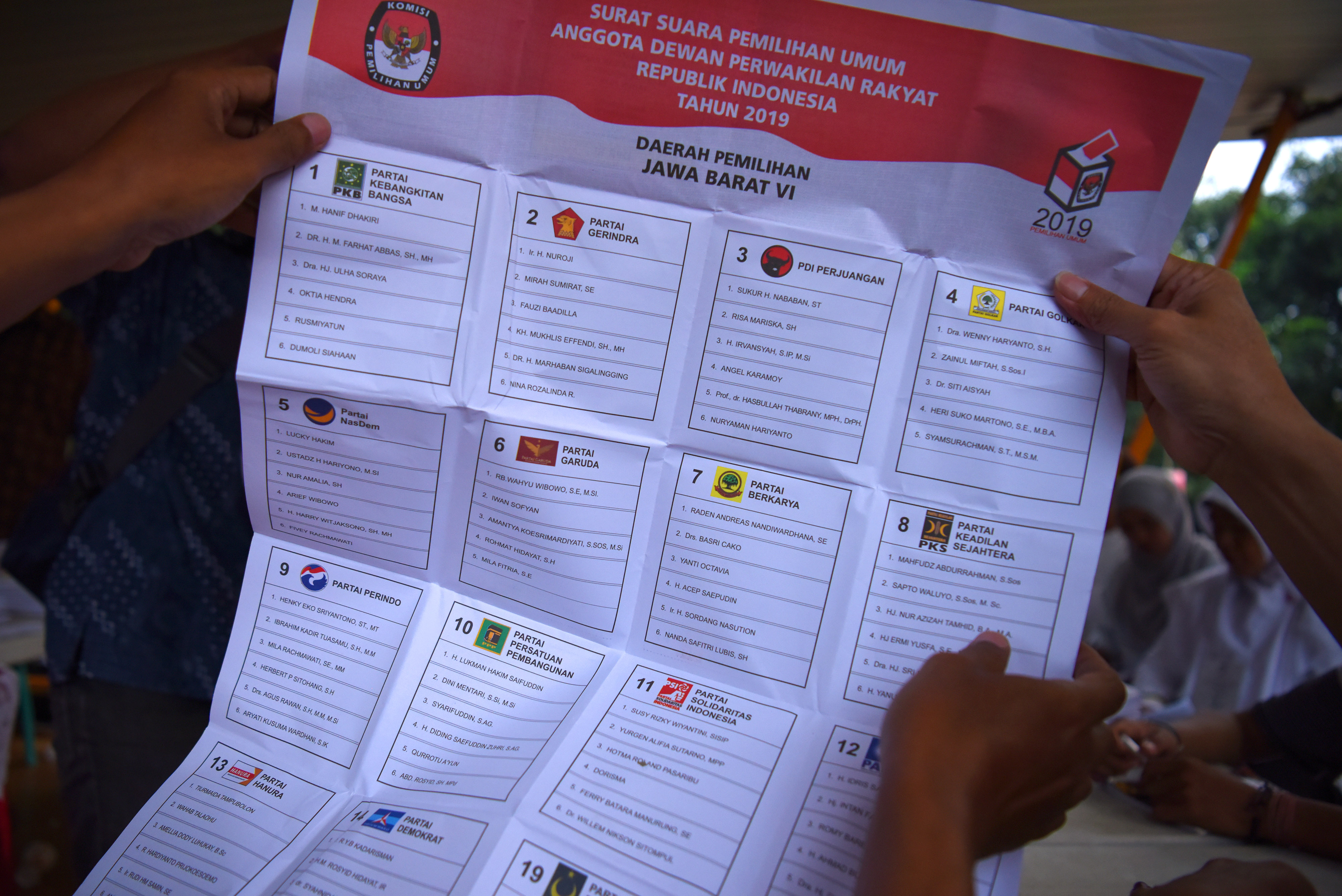 Surat suara pemilu legislatif 2019 dengan sistem pencalonan proporsional terbuka.