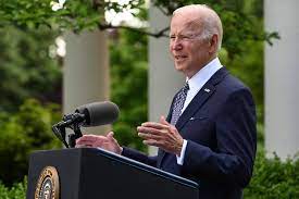 Presiden AS Joe Biden saat berpidato di Gedung Putih, Washington, DC.  