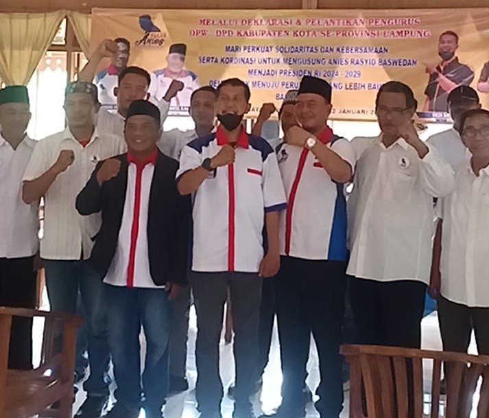 Pelantikan pengurus Rekan Anies DPW hingga DPD kabupaten dan kota se-Provinsi Lampung, Minggu (22/1/2023). 
