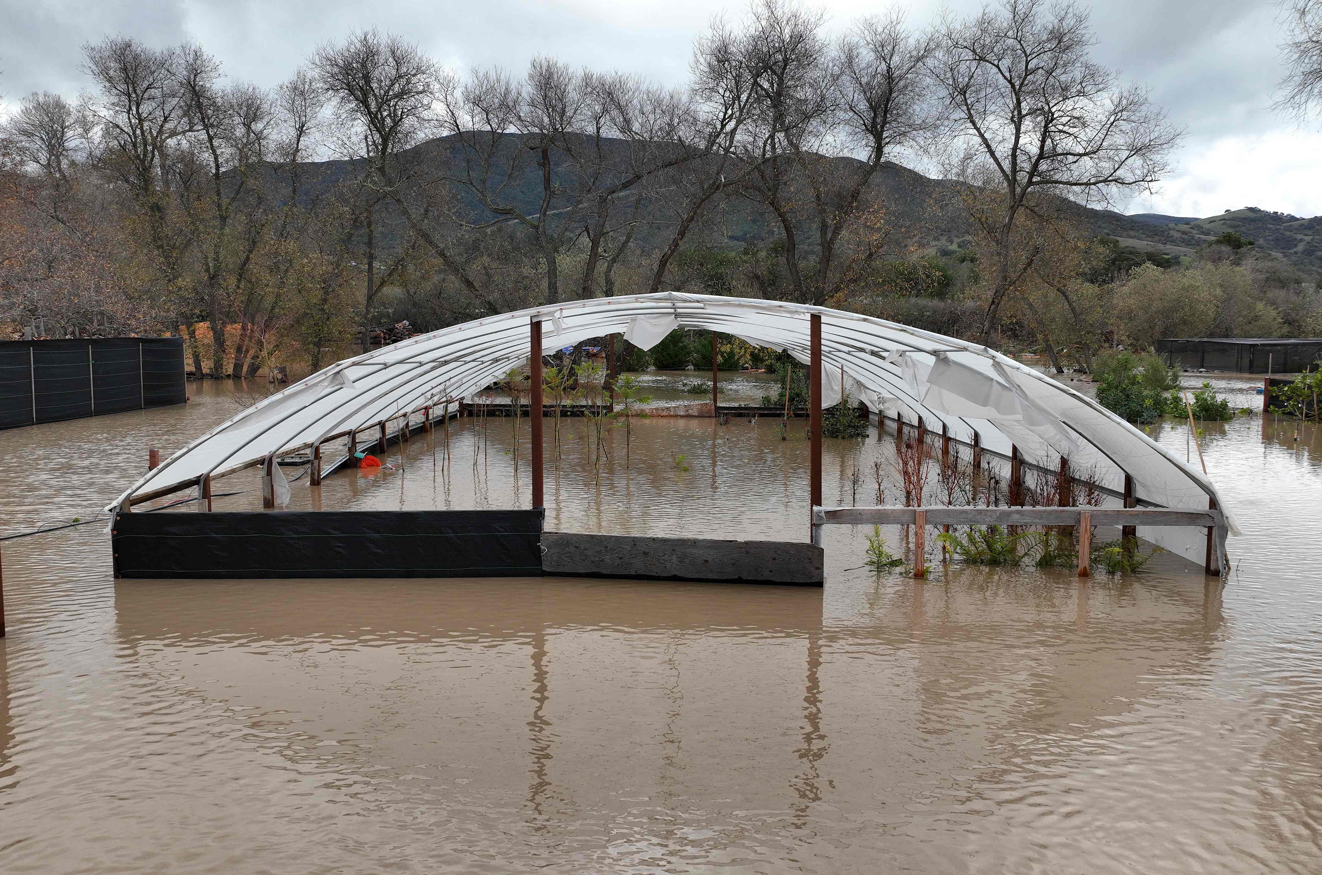 Banjir melanda perumahan akibat meluapnya Sungai Salinas di Salinas, California, AS, pada Jumat (13/1/2023)