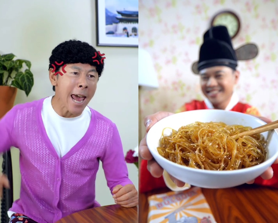 Aksi akting pelatih sepak bola Timnas Indonesia, Shin Tae-yong, menjadi model iklan mi asal Korea Selatan.