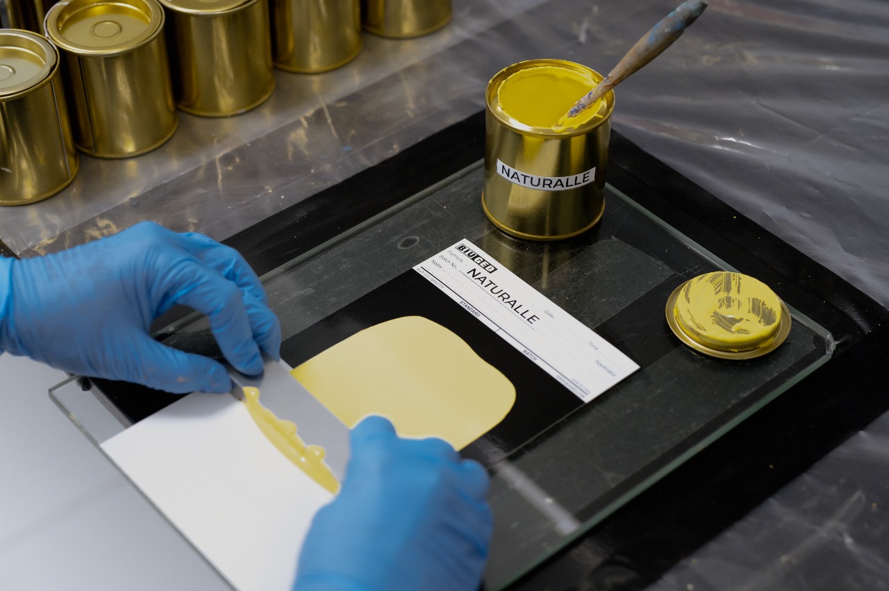 Cat dengan elemen tumbuhan mengurangi jejak karbon secara keseluruhan, tetapi juga menciptakan cat bertekstur matte yang tahan lama. 