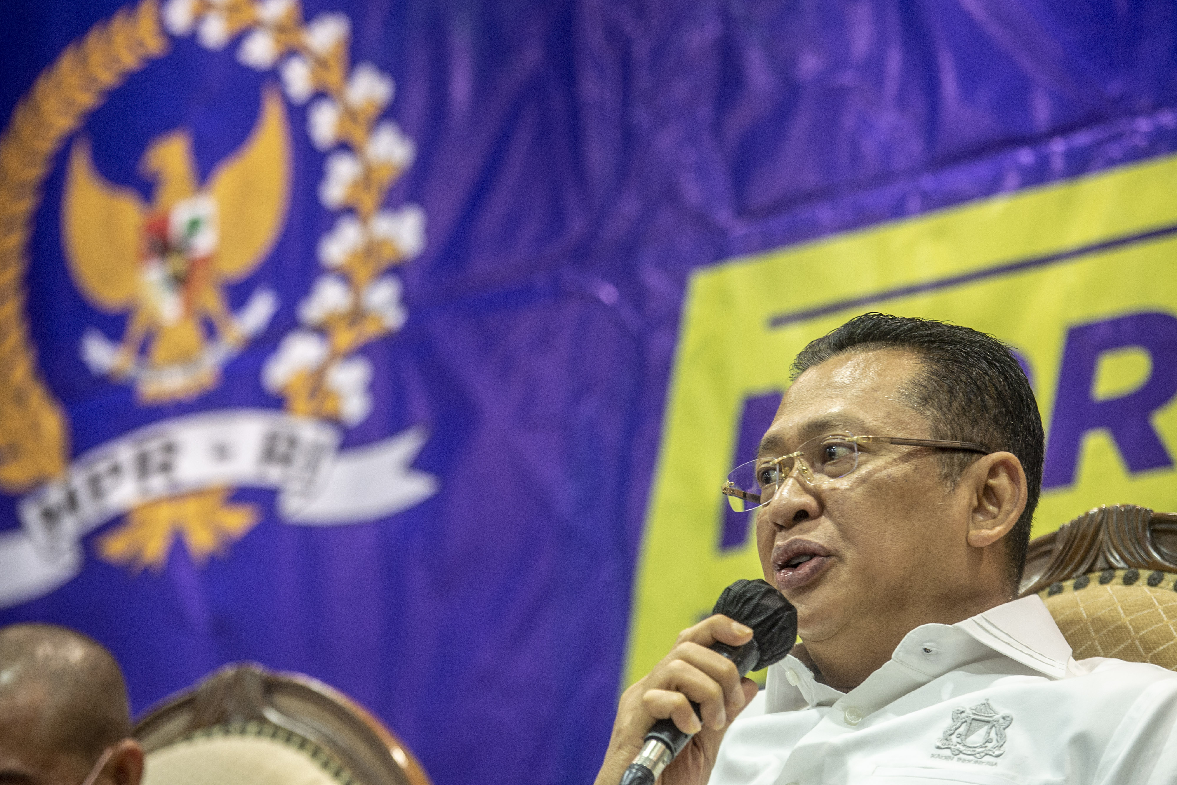 Ketua MPR Bambang Soesatyo memberikan pandangannya dalam suatu diskusi.