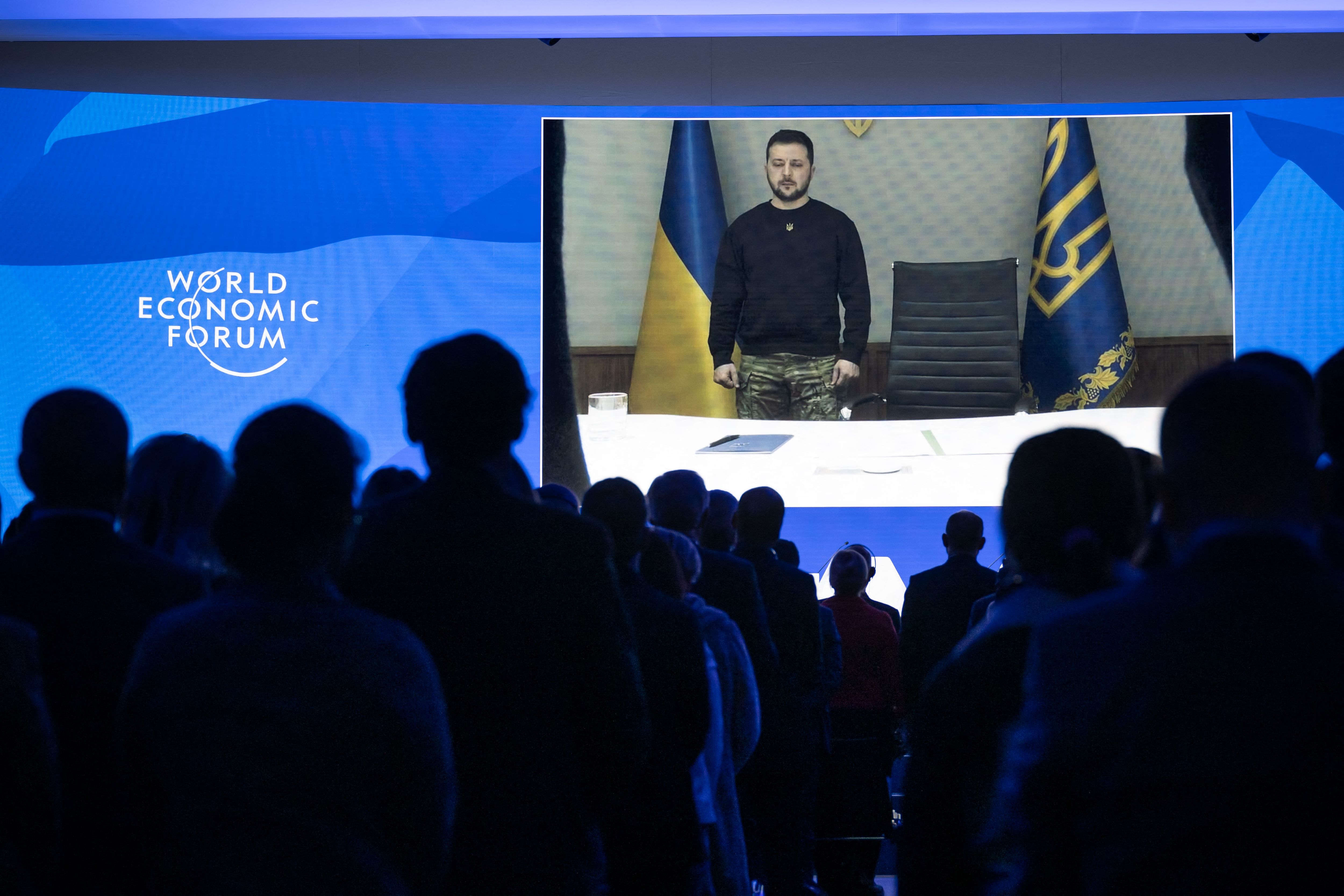 Presiden Ukraina Volodymyr Zelensky saat berpartisipasi dalam World Economic Forum.